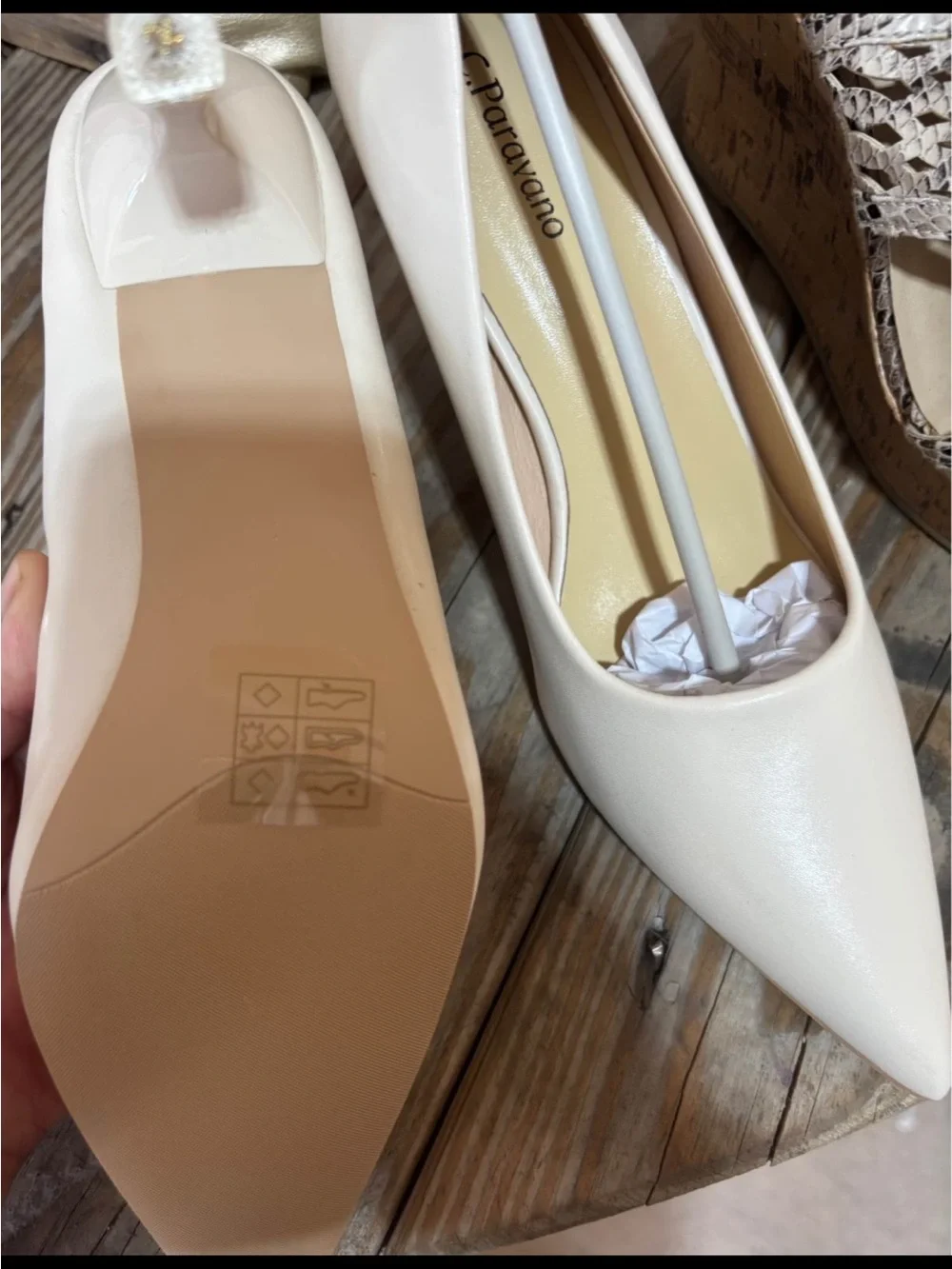 C. Paraviano Women's Pointed Toe Heels in Light Cream